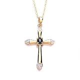 9ct Yellow Gold 2pt Diamond & Sapphire Cross 18 Chain