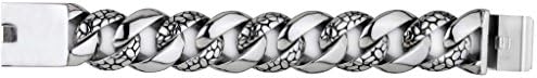 Stainless Steel 316L Mens (30mm wide) Curb Link Chain Bracelet, 9.25 in with Aligator Texture