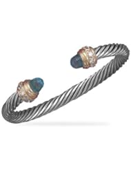 Two Tone Cable Cuff Bracelet with CZ Ends