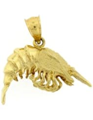 Dazzlers Solid 14 karats Gold 3D Shrimp Charm Pendant available in three colors from jewelsberry (weights: 3.2 grams only)