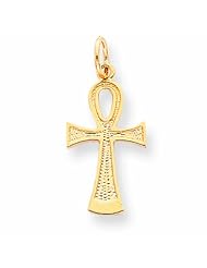10K Gold Solid Flat-Backed Ankh/Egyptian Cross Pendant