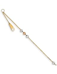 14k Tri-Color Diamond Cut Bead W/ 1in Ext. Anklet