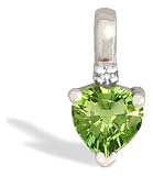 14K White Gold Genuine Heart Peridot and Diamond Pendant