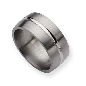 Titanium Grooved 10mm Satin and Polished Band Ring