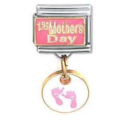 Clearly Charming 1st Mothers Day Pink Dangle Mother's Day, Mom, Aunt, Grandmother, Grandma, Family Theme Italian Charm