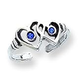 Sterling Silver Antiqued Blue CZ (Cubic Zirconia) Heart Toe Ring
