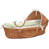 Sage Gingham Honey Moses Basket with Hood