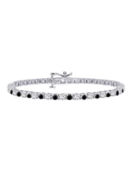 Sterling Silver, Alternating Black and White Diamond 4 Prong Tennis Bracelet (3 cttw)