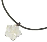 White Mother of Pearl Flower Leather Necklace