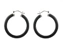 Onyx Skinny Hoop Earrings, 925 Sterling Silver