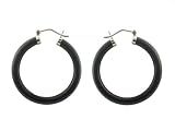Onyx Skinny Hoop Earrings, 925 Sterling Silver