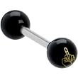 Gold Finger Inlayed Black Anodized Barbell Tongue Ring