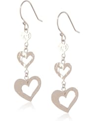 Sterling Silver Triple Graduated Textured Heart Drop French Wire Earrings