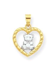 10k Yellow Gold & Rhodium Teddy Bear Heart Pendant