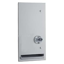 Bobrick 37063 TrimLineSeries 304 Stainless Steel Recessed 25c Single-Coin Operation Napkin/Tampon Vendor, Satin Finish, 13-7/8" Width x 28" Height