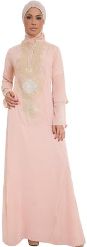 Womens Leanne Formal Long Islamic Maxi Dress with FREE Islamic Wrap Hijab Blush Pink USA 8 M 40 in 1