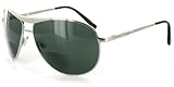 Maverick Bifocal Sunglasses with Large Aviator Design for Youthful, Stylish Men and Women (Chrome w/ Green Lens +1.50)