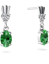 Created Emerald 14kt White Gold Dangle Drop Earrings