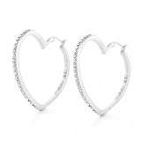 Bling Jewelry Sterling Silver CZ Open Heart Hoop Earrings