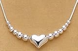 Sterling Silver Chain Necklace, 16 in long, 2mm to 4mm Graduated Beads and 10mm tall Heart