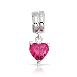 Bling Jewelry 925 Silver Pink CZ Dangle Heart Pandora Style Bead Charms