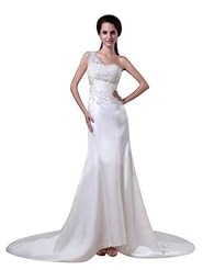 One Shoulder Fit-and-Flare Lace Satin Wedding Dress 