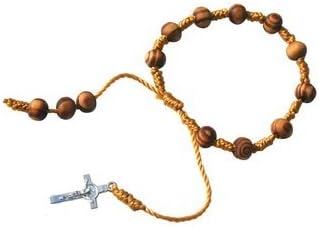 Catholic &amp; Religious Bracelet, Men or Womens, Wooden Cord Rosary Bracelet with Adjustable Length of Fit Any Wrist, and with a 3/4 Inches Cross, 8mm Wooden Bead Size