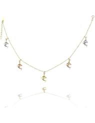 14K Tri Color Gold Sparkle Ball Chain Dolphin Charms 9+1" Extender spring-ring clasp