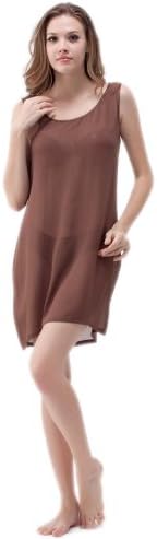 Narasilk Women's 100% Silk(Georgette),Round Neck Trim Nightgown M Brown