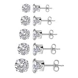 3 MM 4 MM 5 MM 6 MM and 7 MM Round Sparkling Clear Cubic Zirconia Stud Earrings Set