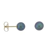 14K Yellow Gold 6-6.5mm Dyed Black Freshwater Cultured Pearl Earrings