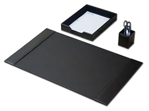 Genuine Black Leather 3-piece Desk Accessory Set