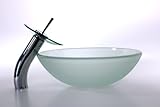 1/2" Thickness Round Frosted Glass Vessel Sink Combo with Chrome Finish Waterfall Style Faucet