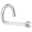 Solid 14KT White Gold 1.5mm Genuine Diamond Left Nostril Screw- 20 Gauge