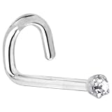 Solid 14KT White Gold 1.5mm Genuine Diamond Left Nostril Screw- 20 Gauge