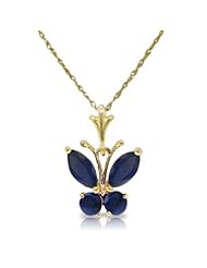 14K Yellow Gold Butterfly Natural Blue Sapphire Drop Pendant Necklace