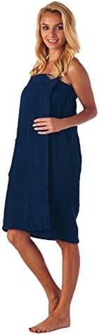 High Style Women 100% Turkish Terry Cotton Spa Towel Bath Wrap with velcro closure (Navy, Women, 002)