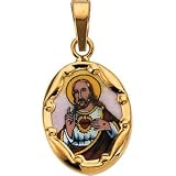 13.00X10.00 Mm 14K Yellow Gold Porcelain Sacred Heart Pendant