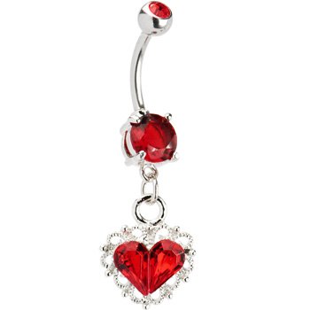 Ruby Red Gem SCALLOPED HEART Dangle Belly Ring