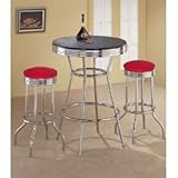 IMAGE OF 2 Red Vinyl Barstools and Black Table Set