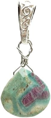 Ruby Fuchsite Pendant 01 Green Red Faceted Drop Silver Gemstone 1.4" (Gift Box)