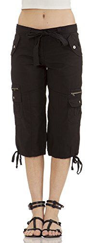Classic Designs Womens Stretch Poplin Cargo Capri with Fabric Belt