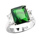 Cubic Zirconia Rings - Sterling Silver 3 Stone Emerald Green & White CZ Ring