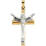 14K Two Tone Gold Risen Christ Crucifix Pendant