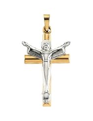 Two Tone Risen Christ Crucifix Pendant 14K White/Yellow Gold 24.75X17.00 mm