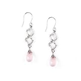 925 Sterling Silver Pink Rose Quartz Swirl Drop Earrings