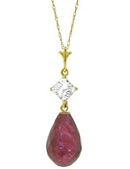 14K Yellow Gold Ruby Necklace with White Topaz Accent