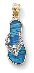 14k Two-Tone Blue Created Opal Flip-Flop Diamond Accent Pendant - JewelryWeb