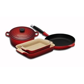 Le Creuset Cast Iron and Stoneware Gift Set, 4 Piece, Cerise
