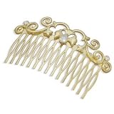 3 In 14 Karat Gold Plated Base Metal Hair Comb 4mm Round 6mm X 10mm Pear Shape Swarovski Crystals